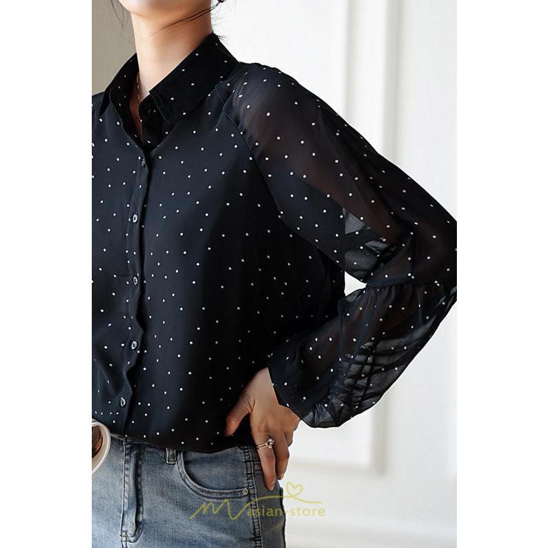 シャツ・ブラウス | ブラウス レディース きれいめ 40代 春秋新作 オシャレブラウス シャツ 長袖トップス Vネックブラウス 大人 シャツ30代 ゆったり 通勤 50代 ドット柄