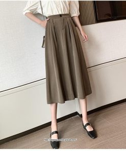 スカート | ロングAラインミモレ丈 フリル高見え ハイウエスト 秋冬 無地 ゆったり キレイめ 通勤 お出かけ デート 通学 着痩せ