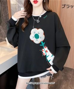 パーカー | トレーナー レディース 大きいサイズ 韓国 長袖 重ね着風 スウェット トップス 秋 冬 レイヤード風 切り替え 快適 楽ちん 着痩せ 秋服 重ね着 大人 送料無料