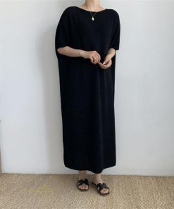 マキシ | ワンピース 夏 春 レディース 半袖 カジュアル 30代 20代 ロング かわいい 無地 5分袖 ゆるシルエット 体型カバー ビッグシルエット カジュアル