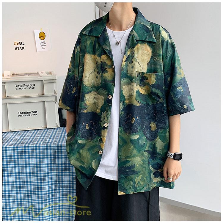 シャツ | ライトアウター メンズ メンズサマープリント カッコウイイ 夏服 新作 カジュアル レトロ風 上品 ワイドゆったり 大きいサイズ