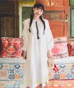 マキシ | ワンピース 夏秋 長袖 レディース ワンピ ロング 美シルエット ロングワンピ―ス 大人 花柄 刺繍 エスニック風 リゾート 綿麻 お出かけ リネン コットン 旅行