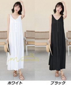 マキシ | ワンピース レディース キャミワンピ フレア リラックス Vネック 韓国ファッション カジュアル お出かけ 通勤通学 着痩せ 20代30代40代 夏物 無地人気 激売れ