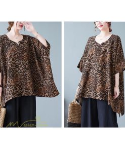 ｔシャツ・カットソー | カットソー レディース Tシャツ Vネック 5分袖 ヒョウ柄 レオパード 20代 30代 着痩せ 体型カバー ゆったり トップス 夏物 フリーサイズ 50代 40代 Vネック