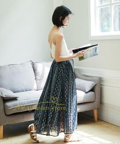 スカート | マキシロング ワイド フレア ゆったり バイカラー 春 夏 秋 冬 レディース 体系カバー Aライン プリーツシフォン 20代30代40代50代