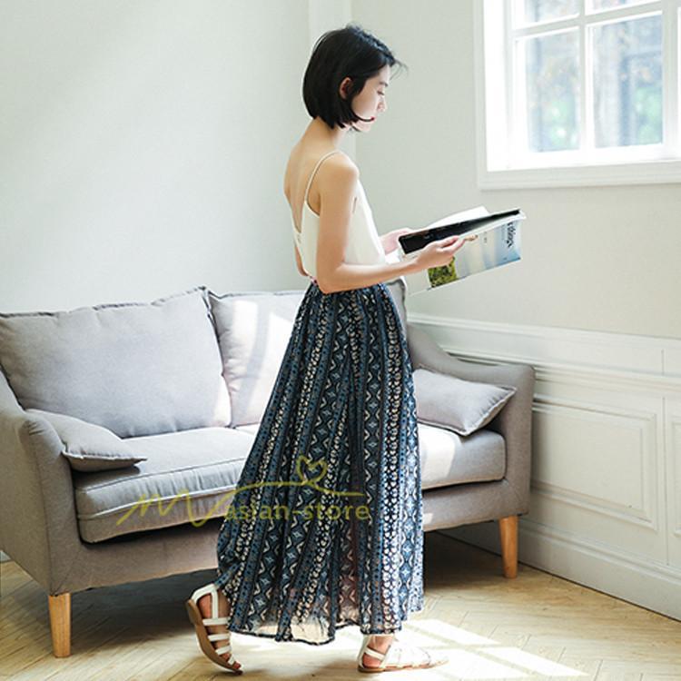 スカート | マキシロング ワイド フレア ゆったり バイカラー 春 夏 秋 冬 レディース 体系カバー Aライン プリーツシフォン 20代30代40代50代