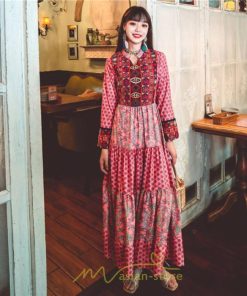 マキシ | ワンピース ロング 着やせ効果抜群 夏秋 長袖 他と被らない 刺繍 上品 きれいめ ロングワンピース マキシワンピ 舞台 演出 パーティー ダンス