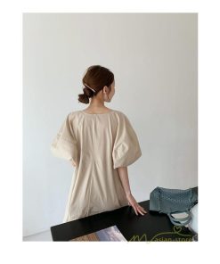 マキシ | ワンピース レディース パフスリーブロングワンピース ハーフスリーブ マキシワンピース ロング丈 半袖 マキシ丈 送料無料 韓国ファッション カジュアル