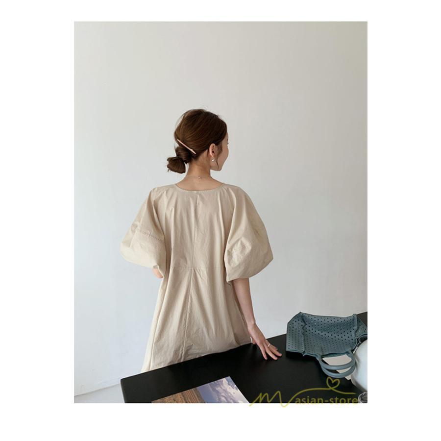 マキシ | ワンピース レディース パフスリーブロングワンピース ハーフスリーブ マキシワンピース ロング丈 半袖 マキシ丈 送料無料 韓国ファッション カジュアル