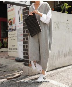 マキシ | ニットベストワンピース レディース 40代 秋冬 ワンピース Vネック ニットロングベスト ニットワンピース ゆったり ひざ下 オシャレ 韓国風 無地カジュアル