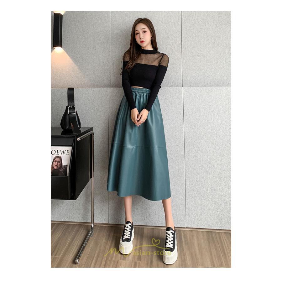 スカート | フレア革レザーボトムス ロングフレアAライン 秋冬 レディース ボトムス 通勤 大人気 キレイめ 着痩せ