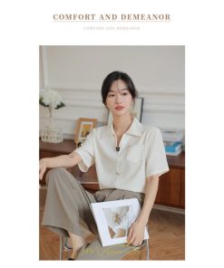 シャツ・ブラウス | ブラウス シャツ 夏 半袖 レディース 白 緑 無地 Vネック 開襟 胸ポケット 通気性 シンプル フランス風 女性 オフィス エレガント 上品 着痩せ 通勤 華奢見え OL