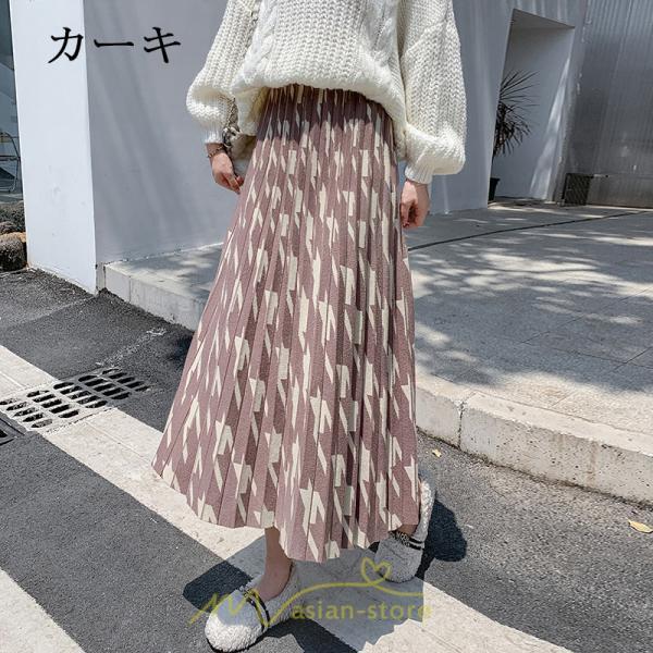 スカート | ロングレディース ボトムス プリーツかわいい 秋冬新作 韓国風 ハイウエスト 細見え 脚長効果 ニット こなれ感 高身長 低身長 トレンド