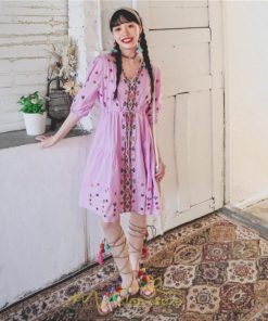 ミニ丈 | ワンピース レディース 夏 秋 ひざ上 カジュアル 大人 20代 30代 40代 50代 ママ 母 OL 謝恩会 食事会 個性的 民族風 三色展開 海外セレブ 女子会 上品