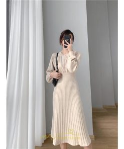 ニットワンピース | レディース 冬 きれいめ ロング おしゃれ 秋冬 長袖 送料無料 着痩せ 無地 通勤 提灯袖 可愛い パフスリーブ 20代30代40代50代