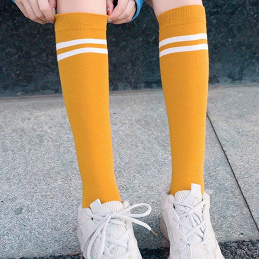 ストール | レディース 2本ライン 通学 ボーダー 靴下 無地 ロングソックス 靴下 綿 ハイソックス