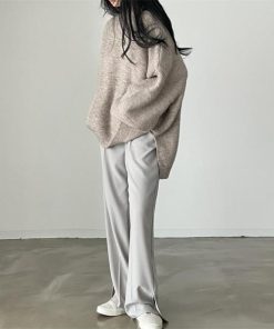 ニット・セーター | ニット レディース 秋冬 厚手 トップス セーター 秋服コーデ 長袖 パフスリーブ ボリューム感 スリット ゆったり 30代 上品 無地 大人 ニットセーター 大きめ