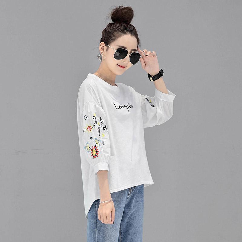 シャツ・ブラウス | シャツ ブラウス レディース パフスリーブ 花柄 刺繍 ストライプ トップス ラウンドネック 韓国風 カジュアル フェミニン トレンド ゆったり ファッション