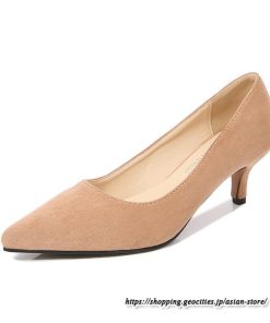 パンプス | スエードレディースシューズ ポインテッドトゥ ピンヒール スリッポン ストラップなし 滑り止めソール ミドルヒール ビジネス 大人 無地 上品