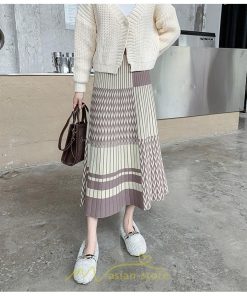 スカート | ロング 秋冬 黒 グレー カーキ プリーツレディース Aライン ニット ウエストゴム あったか おしゃれ 着痩せ 人気 小柄 新着 高見え