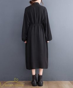 シャツワンピース | ワンピース 長袖 秋 新作 チェック柄 ゆったり 切り替え フリーサイズ ウエストリボン 体型カバー シンプル 大人 バルーンスリーブ 前開き