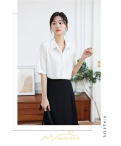 シャツ・ブラウス | ブラウス シャツ オフィス レディース 白 緑 半袖 ビジネス カジュアル 制服 事務服 コスプレ シフォン 柔らかい 華奢見え ファッション 2022新作 開襟 通勤 OL