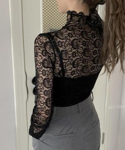 透かし編みトップス | トップス 総レース ハイネック カットソー インナー ペイズリー柄 レディース ブラウス シースルー セクシー おしゃれ