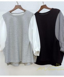 tシャツ・カットソー | 長袖ブラウス レディース Tシャツ 秋物 切替ブラウス 切替Tシャツ トップス 七分袖 長袖 夏秋物 ドッキングTシャツ 20代30代 長袖Tシャツ ドッキングブラウス