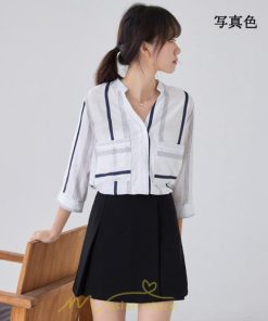 シャツ・ブラウス | ブラウス シャツ 七分袖 レディース ストライプ柄 ボーダー柄 春 夏 胸ポケット付き Ｖネック 華奢見え 通勤 お呼ばれ 日常 ビジネス 同窓会 エレガント 二次会