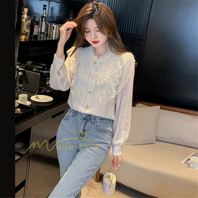 シャツ・ブラウス | ブラウス レディース きれいめ 春秋 40代 30代 長袖 カジュアルブラウス 可愛い おしゃれ 韓国風 通勤 着回し お出かけ エレガント 着痩せ 上品 レースシャツ