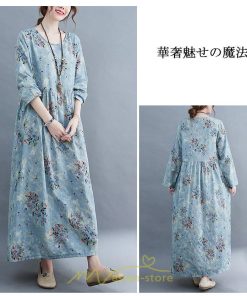 マキシ | 大きいサイズ レディース ワンピース ロング丈 マキシ丈 長袖 ぽっちゃり カワイイ オシャレ ゆったり お腹 お尻 グレー 腰周り 着痩せ 2022新作 体型カバー