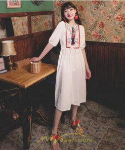 マキシ | ワンピース レディース 刺繍 綿麻 レトロ調 インスタ映え ナチュラル エスニック風 民族風 ボヘミアン 柔らかい SNS映え リゾート 赤 黄色 撮影 白