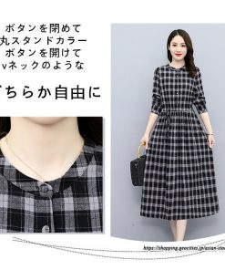 マキシ | チェックワンピース 秋ワンピース ロングワンピース 長袖ワンピース レディース ワンピース 秋物 ミモレ丈 スリム 大人 長袖 チェック柄 リボン付き 30代