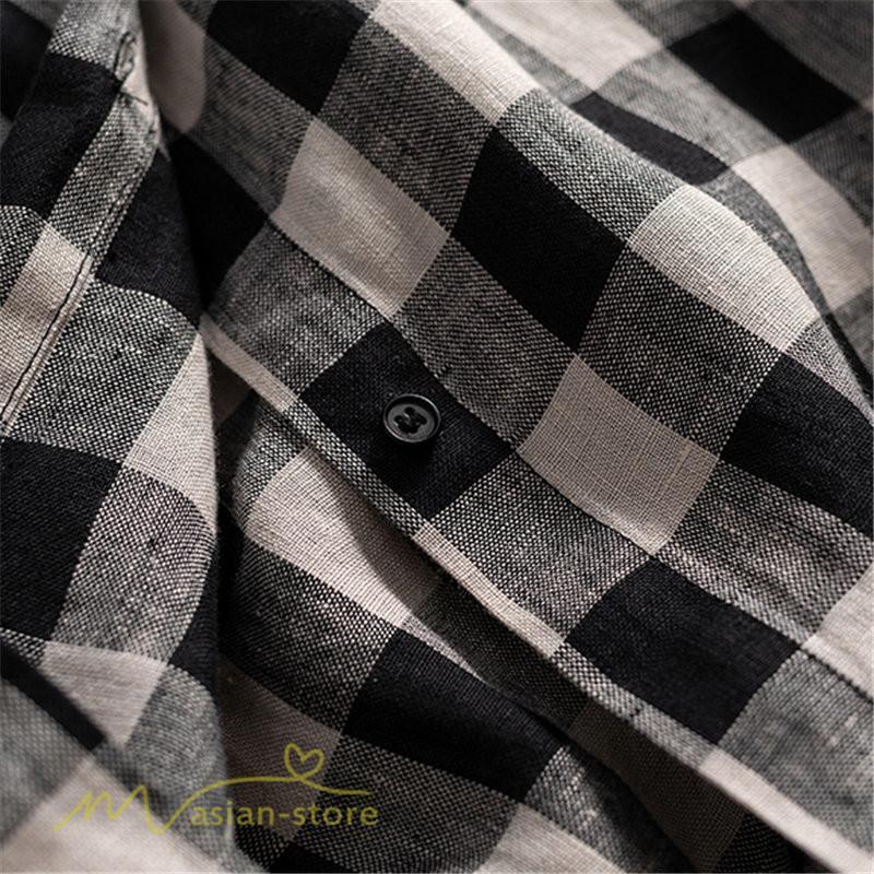 送料無料SALE | チェックワンピース 半袖ワンピース 夏ワンピース シャツワンピース ロングシャツ 膝上丈 麻 羽織り 前開き ポケット 30代40代 可愛い スリム 女の子