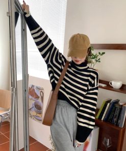 ニット・セーター | タートルネックボーダーニットトップス冬服