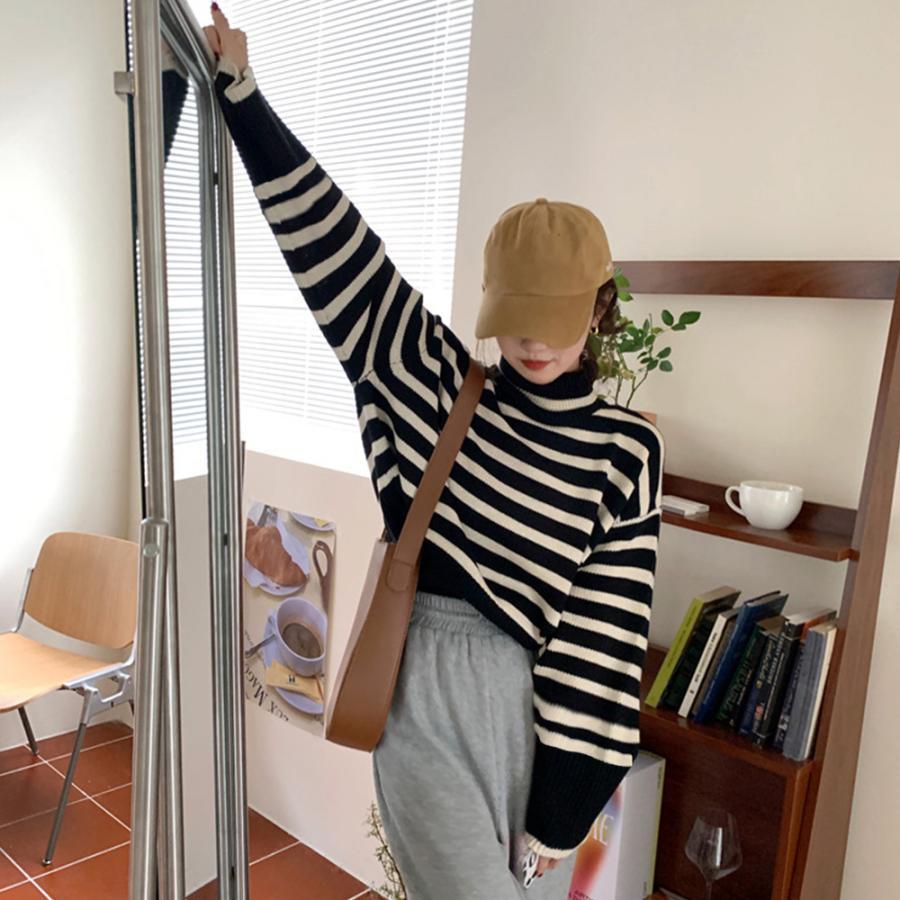 ニット・セーター | タートルネックボーダーニットトップス冬服