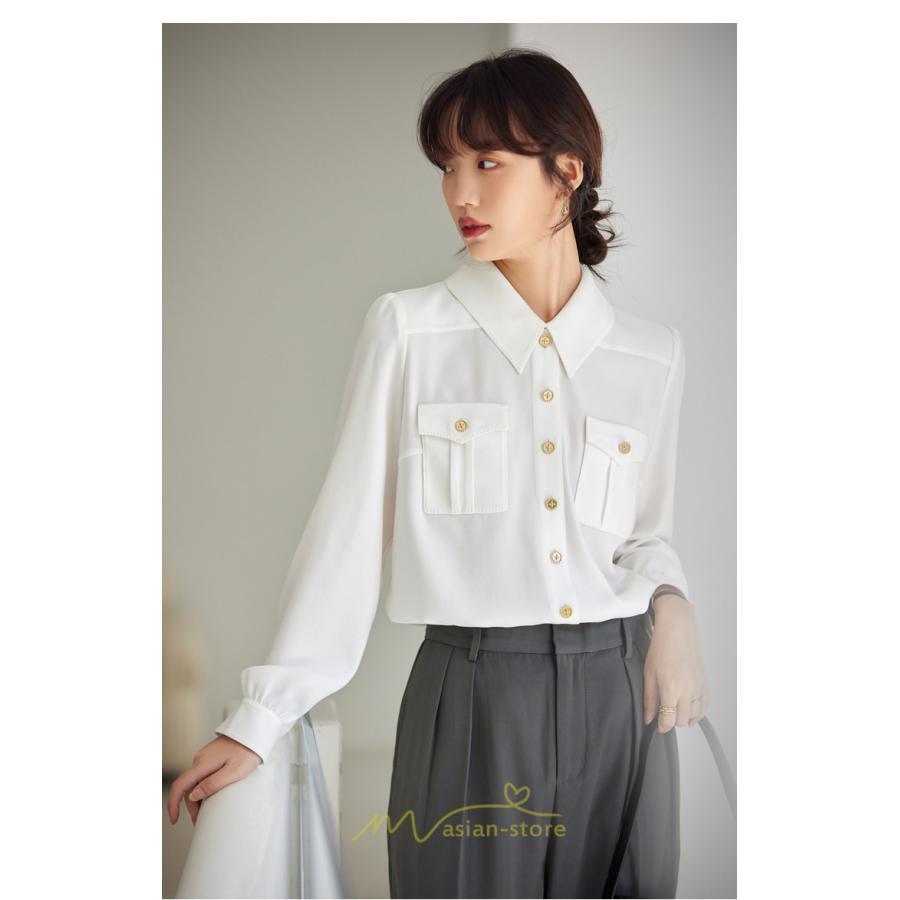 シャツ・ブラウス | ブラウス レディース オフィス 白 フォーマル 長袖 おしゃれ シャツ カジュアル 制服 レギュラー 着回し オフィス 胸ポケット OL 秋服 キレイめ 通勤
