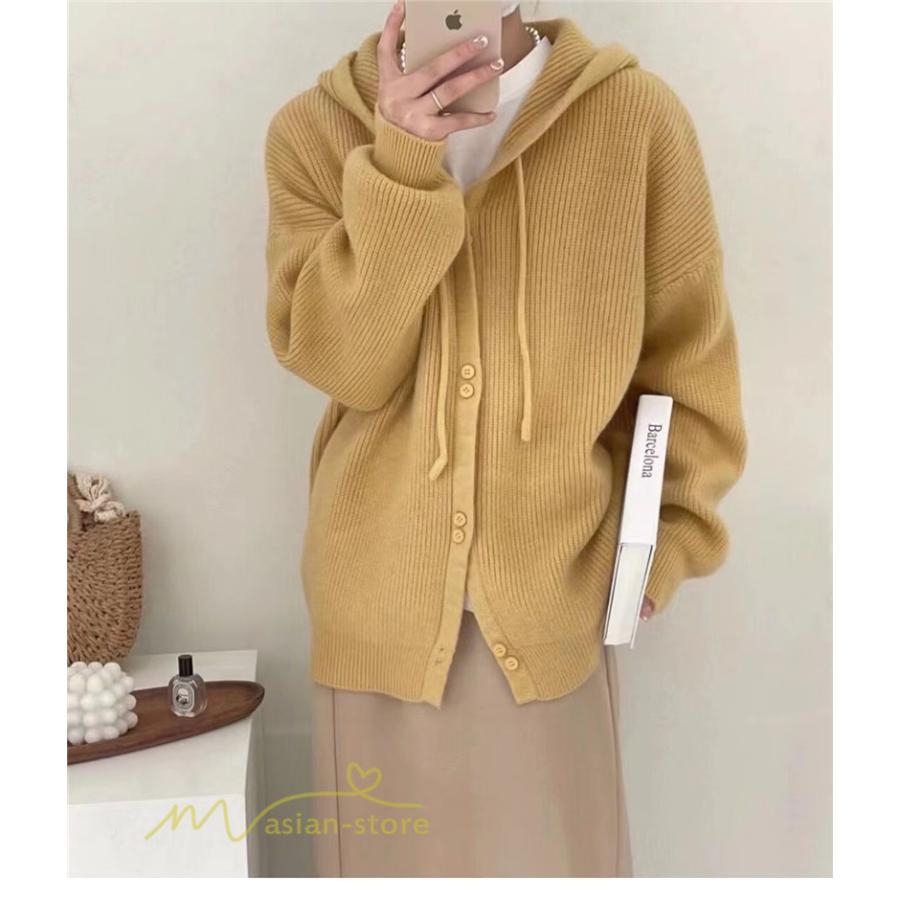 カーディガン | ニットニットパーカー セーター フード付き アウター 羽織り 秋冬 レディース トップス 通学通勤 ゆったり 7色 厚手 ニットアウター 20代40代