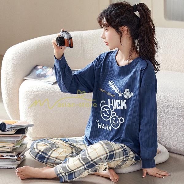 パジャマ ルームウェア | パジャマ ルームウェア レディース 春秋 長袖 パジャマ 綿ルームウェア 20色 上下セット 可愛い ナイトウェア Tシャツ 寝巻き 室内着 ホームウェア ロングパンツ