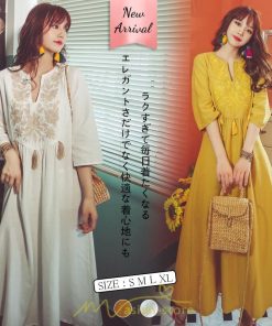 マキシ | リゾートワンピース レディース サマードレス ロング 五分袖 沖縄 旅行用 大人 20代 30代 40代 可愛い バカンス ふんわり フェミニン お洒落 民族風