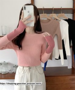 ニット・セーター | カットソー ニット レディース リブニット 長袖 秋冬 春 トップス スリム ストレッチ インナー 無地 長袖ニット 通学通勤 着痩せ 長袖カットソー プルオーバー