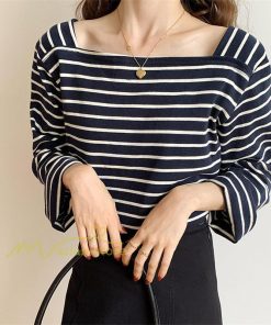 ｔシャツ・カットソー | 長袖 Tシャツ カットソー レディース シャツ 袖 ストライプ 韓国ファッション トップス 通勤通学 カジュアル 着回し 上品 夏物 ゆったり お出かけ 20代30代40代