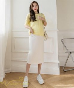 スカート | マタニティ膝丈 ひざ カジュアル マタニティウェア レディース 夏服 サマー ひざ下丈 ウエスト調整 お出かけ マタニティ 裾口スリット 妊婦