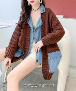 コート・ジャケット | ジャケット レディース 長袖 トップス ニット ニットカーディガン 切り替え デニム アウター 配色 デザイン おしゃれ 冬 カジュアル 2022 秋 カーディガン