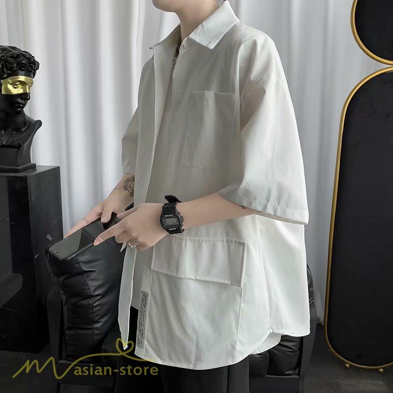 シャツ | メンズ 半袖 トップス ワイドTゆったり 無地 ライトアウター 着回し 夏新作 コーデ 白黒細身 通勤通学 XXL 日常感 大きいサイズ