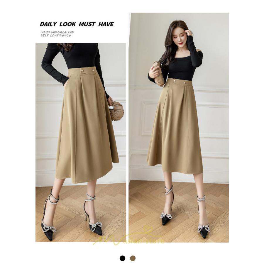 スカート | レディース ボトムス ロング丈 ミモレ丈 Aライン 楽チン 大人 きれいめ 20代 30代 40代 通勤 脚長効果 OL オシャレ 上品 ビジネス オフィス