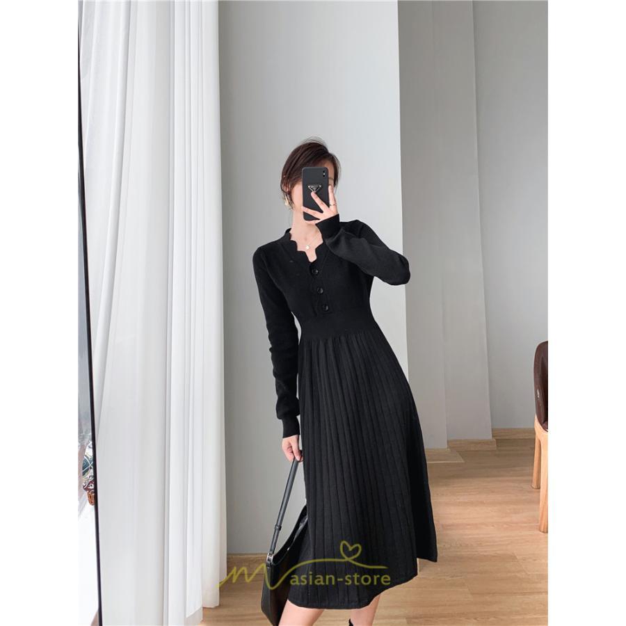 ニットワンピース | ワンピース 春 春服 レディース 長袖 ゆったり 秋 冬 ロング丈 可愛い 2022秋冬 暖か 通勤 おしゃれ デート 20代30代40代50代 女子会 同窓会