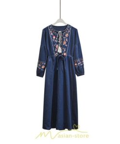 マキシ | ワンピース レディース エスニック風 ボヘミアン ロング丈 ロングワンピース 派手 ゆったり 民族風 長袖 綿麻 リゾート夏 海デート 海外旅行 丸首 秋 高品質