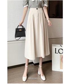 スカート | ロングAラインミモレ丈 フリル高見え ハイウエスト 秋冬 無地 ゆったり キレイめ 通勤 お出かけ デート 通学 着痩せ