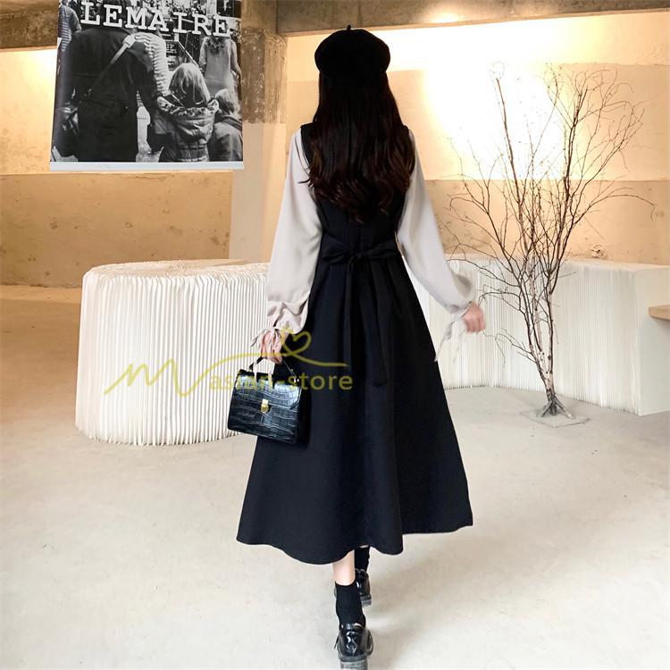 マキシ | ドッキングワンピース レイヤード風ワンピース ロングワンピース Aラインワンピース フェイク 切り替え 秋 レディース 30代40代50代 長袖ワンピ ワンピ